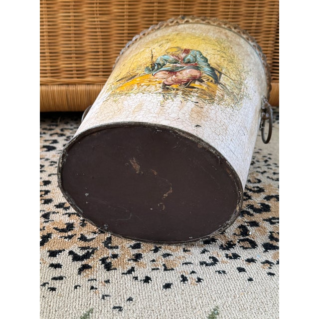 Metal Vintage Tole Chinosierie Waste Bin For Sale - Image 7 of 10