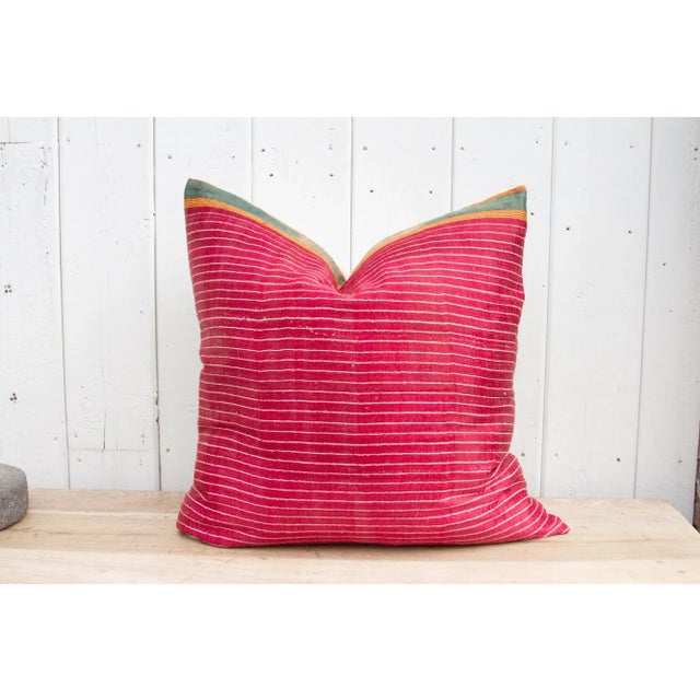Hasvi Antique Mashru Tribal Large Square Pillow For Sale - Image 9 of 9
