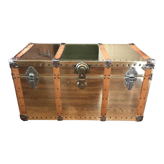 Vintage Brass Trunk With Leather Strapping Chairish