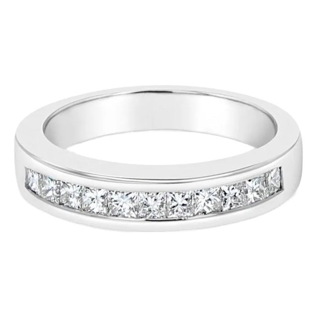 Princess Cut Diamond Wedding Band .60cttw 14k White Gold, Size 6.25 For Sale