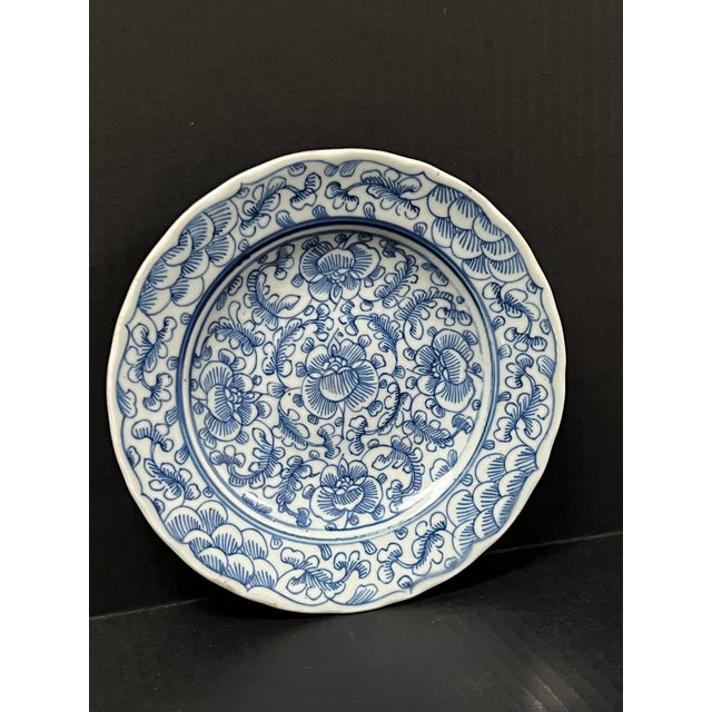 Late 20th Century Chinese Art Porcelain Blue and White Plate with Floral Design ITEM NAME: Chinese Art Porcelain Blue and...