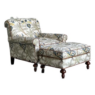 Vintage Boho Palm Tree Lounge Chair and Ottoman For Sale