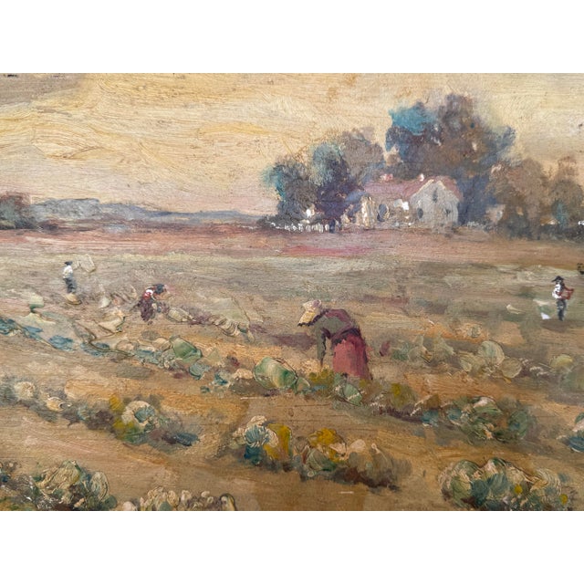 Wood 1940s Pastoral Landscape Canvas Art by Ira Deen Original Oil Folk Painting Drawing Crow For Sale - Image 7 of 12