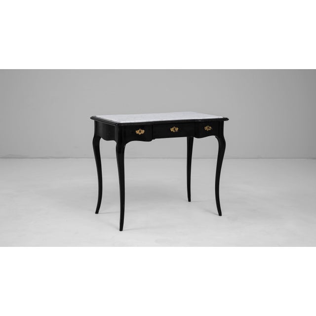 1900s French Black Patinated Side Table With Marble Top For Sale - Image 10 of 18