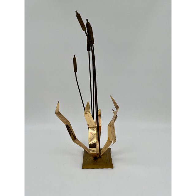 Brass Mid-Century Modern Brutalist Curtis Jere Style Brass Cattails Sculpture For Sale - Image 8 of 8
