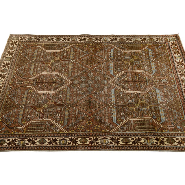 1920s Antique Malayer Wool Rug | Distressed Muted Rust & Blue Oushak Style Area Rug For Sale - Image 5 of 9
