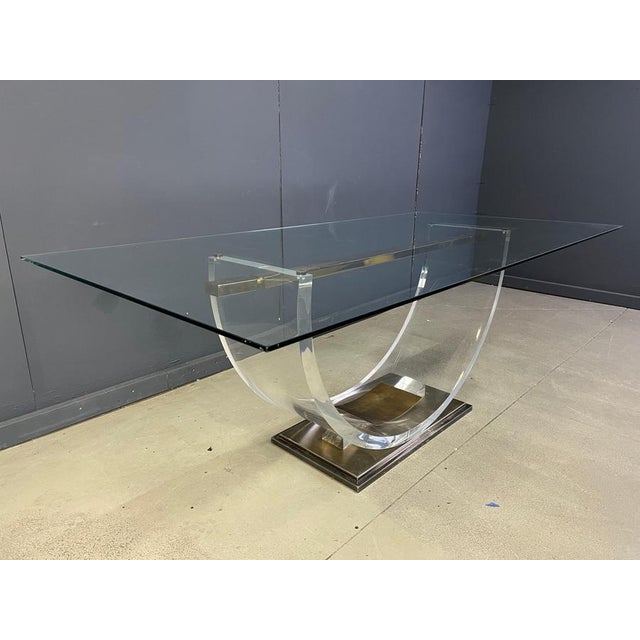 Brown Vintage Acrylic Glass and Brass Dining Table, 1970s For Sale - Image 8 of 13