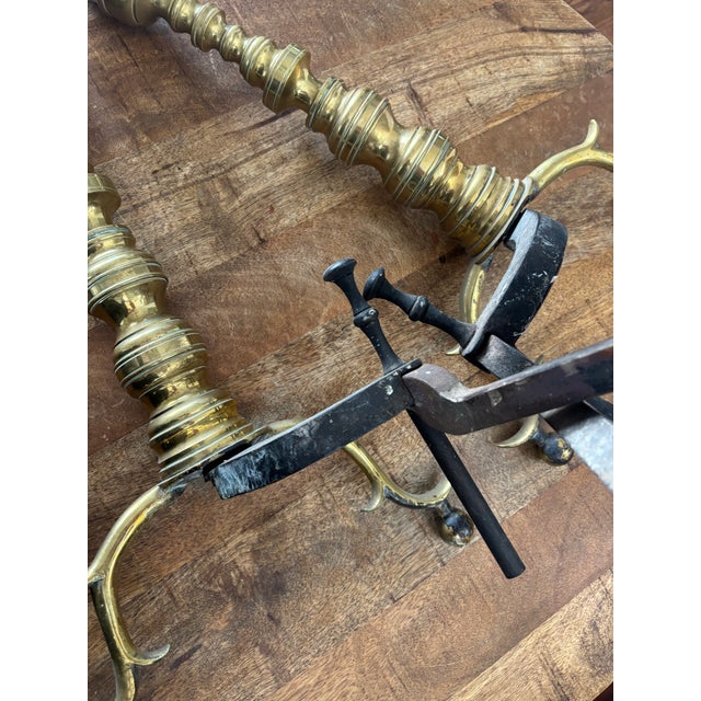 Antique 19th Century Classic Tall Beehive Brass Andirons With Exaggerated Ball Feet- a Pair For Sale - Image 9 of 11