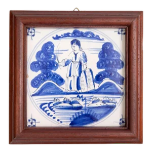 Antique 18th Century Dutch Delft Framed Biblical Tile