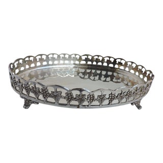 1980s Silver Oval Tray With Grapes Design and Reticulated Gallery For Sale