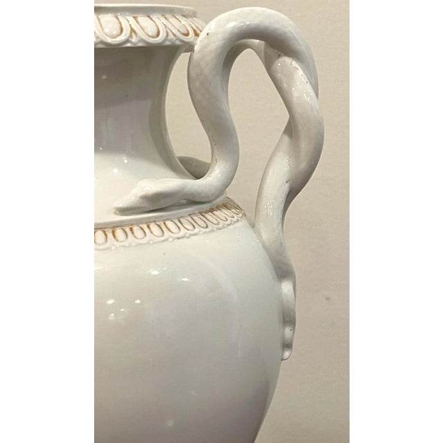 Meissen Porcelain 19th Century Meissen Gold & White Neoclassical Serpent Handled Vases - A Pair For Sale - Image 4 of 13