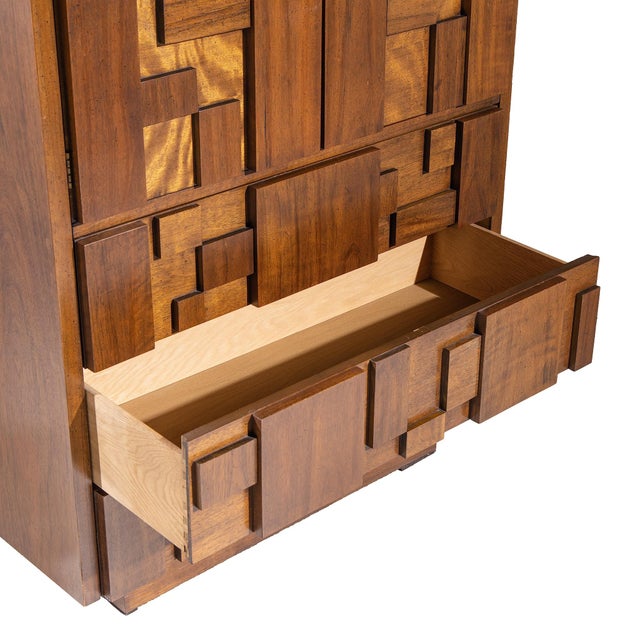 Lane Staccato Brutalist Mid Century Walnut Armoire Dresser For Sale - Image 9 of 9