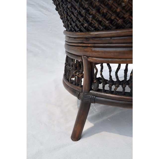 1990s Vintage Rattan Curved Back Chair Attributed to Palecek, Blue & White, 1990s For Sale - Image 5 of 13