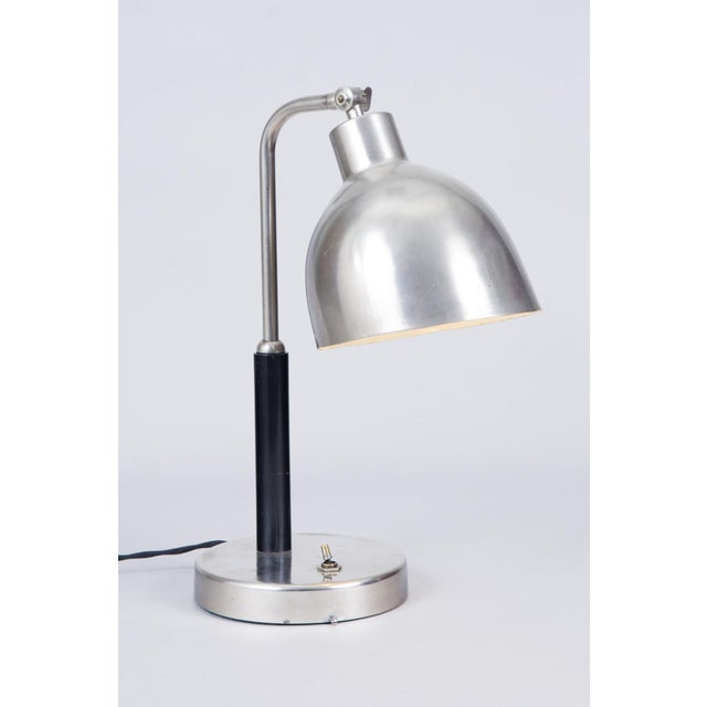 Wood Art Deco Table Lamp in Nickel-Plated Steel and Oak, Czech, 1920s For Sale - Image 7 of 10