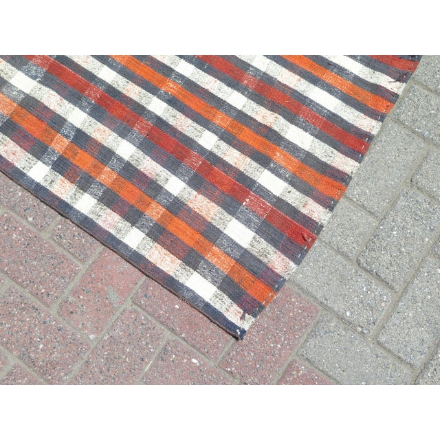 1960s Plaid Design Extra Long Kilim Runner Rug For Sale - Image 6 of 11