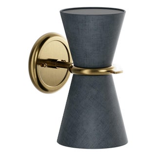 Gable Sconce, Antique Natural Brass with Storm Blue Shade For Sale