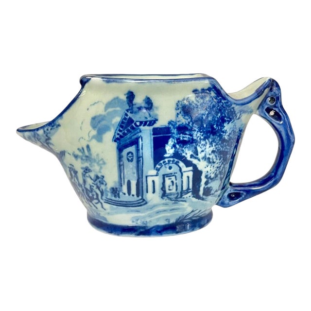 Antique Flow Blue Shaving Mug – Victoria Ware English Ironstone Transferware For Sale