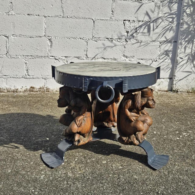 Forged Iron Lounge Table with Marble Top by Jean Maurice Rothschild, 1950s For Sale - Image 3 of 18