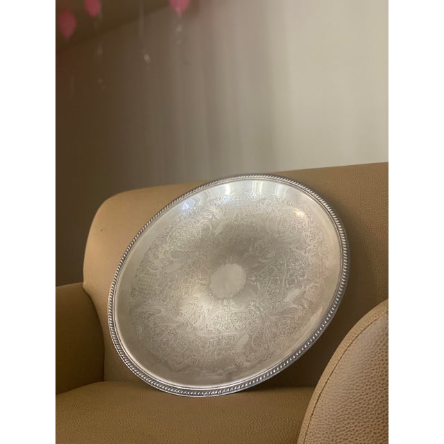 Elegant Vintage 18" English Silver MFG Corp Silverplate Etched Tray – Floral & Victorian Swirls Add timeless elegance to...