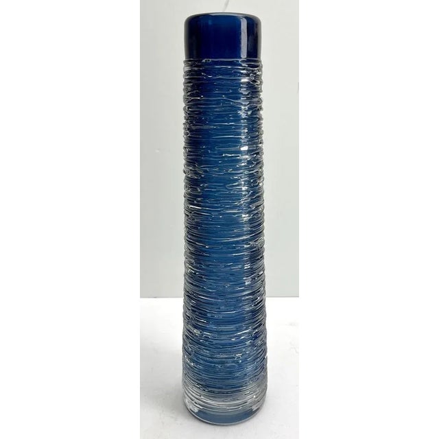 Bengt edenfalk textured glass vase skruf sweden beautiful heavy ice blue vase, covered with clear glass, wrapped with...