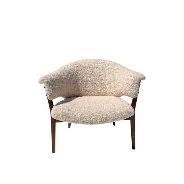 Vintage 1960s Mid Century Danish Modern Walnut Boucle Accent Chair