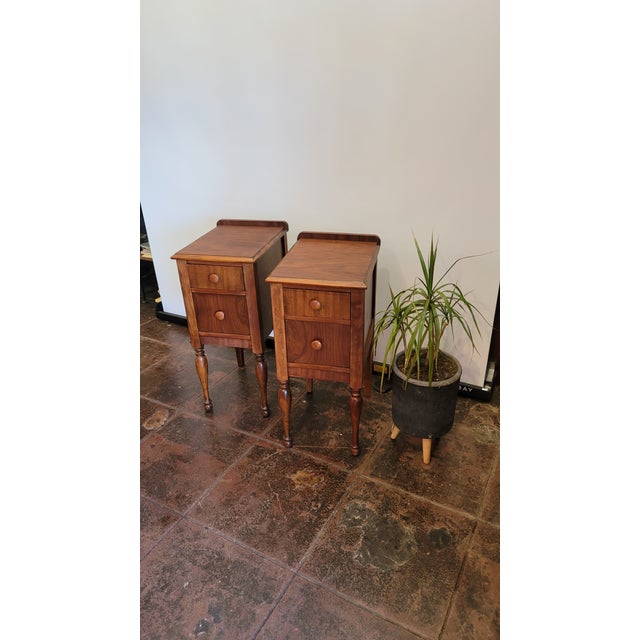 Antique 1900s Pair of Walnut Nightstands For Sale - Image 9 of 11