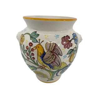 Mid-Late 20th Century Vintage Italian Majolica Cachepot Planter, Deruta Style For Sale