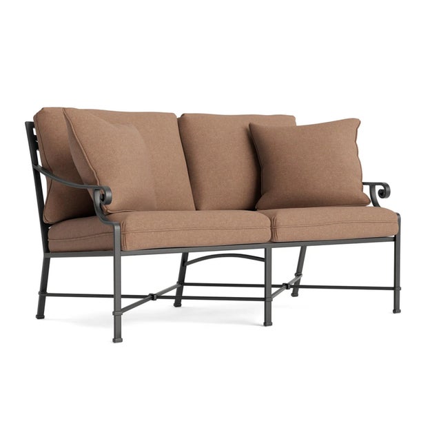 Brown Jordan Venetian Loveseat, Textured Pewter frame with Fusion Clay fabric For Sale - Image 12 of 12