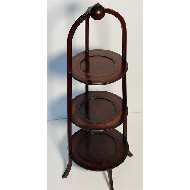 American Antique Plate or Plant 3 Tiered Stand With Inlay For Sale - Image 3 of 5