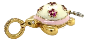 Aaron Basha Diamond Sapphire 18k Gold Enamel Turtle Charm Pendant