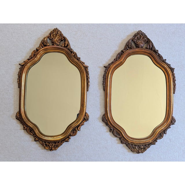 Gold Pair of Vintage Hollywood Regency Gilt Wall Mirrors With Ornate Rococo Frames For Sale - Image 8 of 8