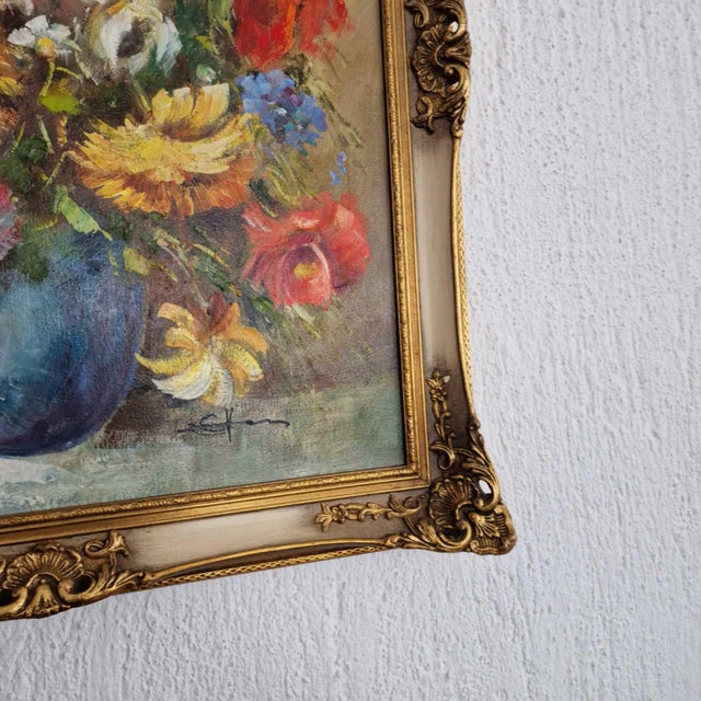 Gold Still Life with Flowers, 1980s, Oil on Canvas, Framed For Sale - Image 8 of 10