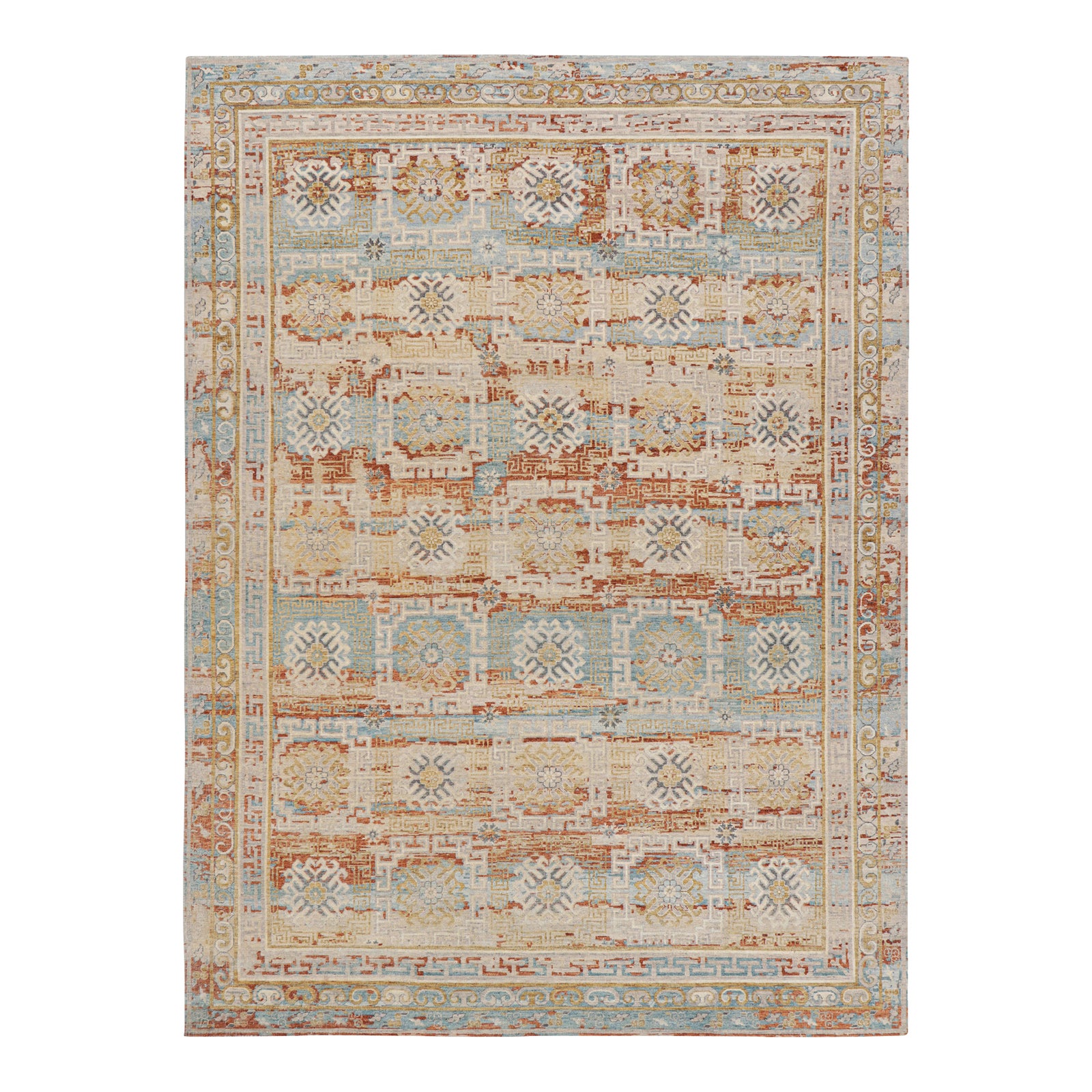 Rug & Kilim’s Modern Block Print Rug with Colorful Geometric Floral ...