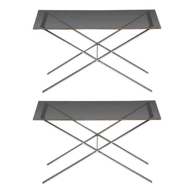 Minimalistic Stainless Steel and Glass Side Tables - a Pair For Sale