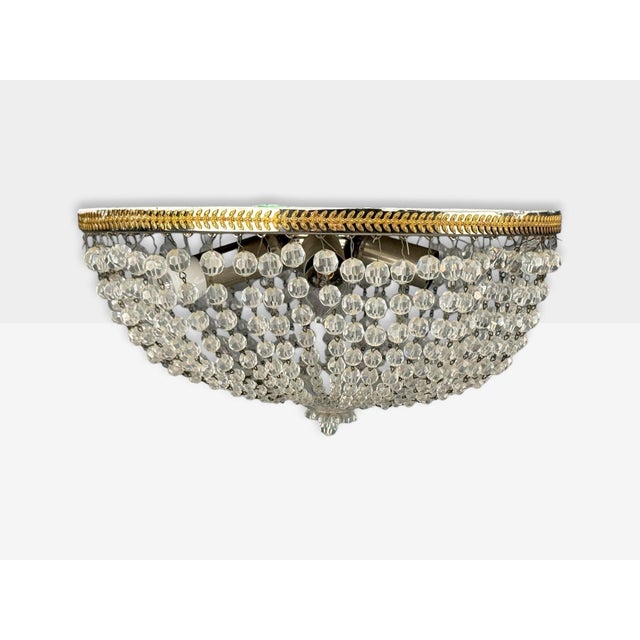Neoclassical Neoclassical, Basket Flush Mount Ceiling Light, Bronze, Crystal, France, 20th C. For Sale - Image 3 of 14