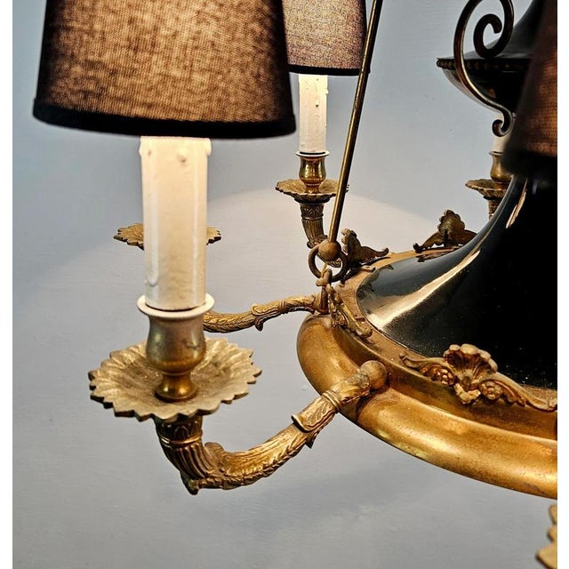 Large Italian Empire Style Chandelier with Tôle and Gilt Bronze Details, 1940s For Sale - Image 14 of 17