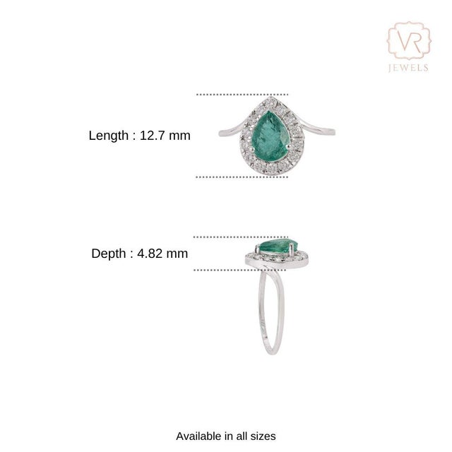 1.15ct Natural Pear-Cut Emerald Diamond Halo 14k Gold Statement Ring Size 4 For Sale - Image 11 of 17