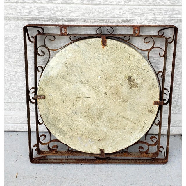 1980s Vintage Pair of Square Iron Framed Terracotta Relief Botanical Medallion Wall Hangings For Sale - Image 9 of 12