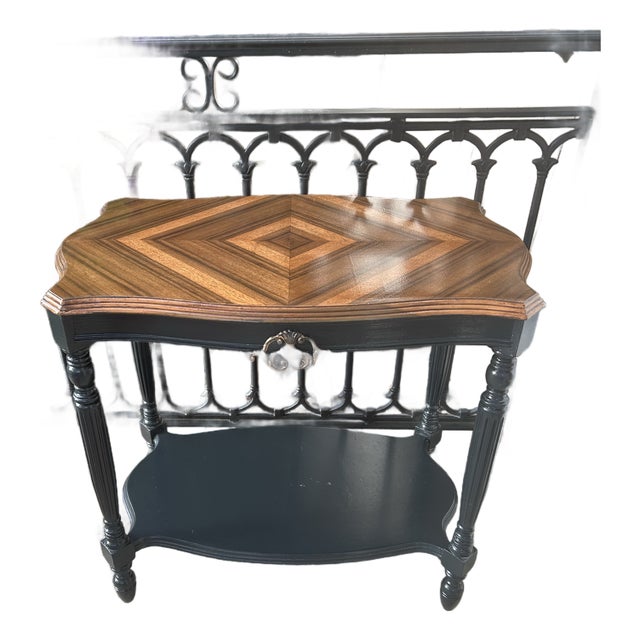 Vintage Refinished Diamond Veneer Console Table For Sale