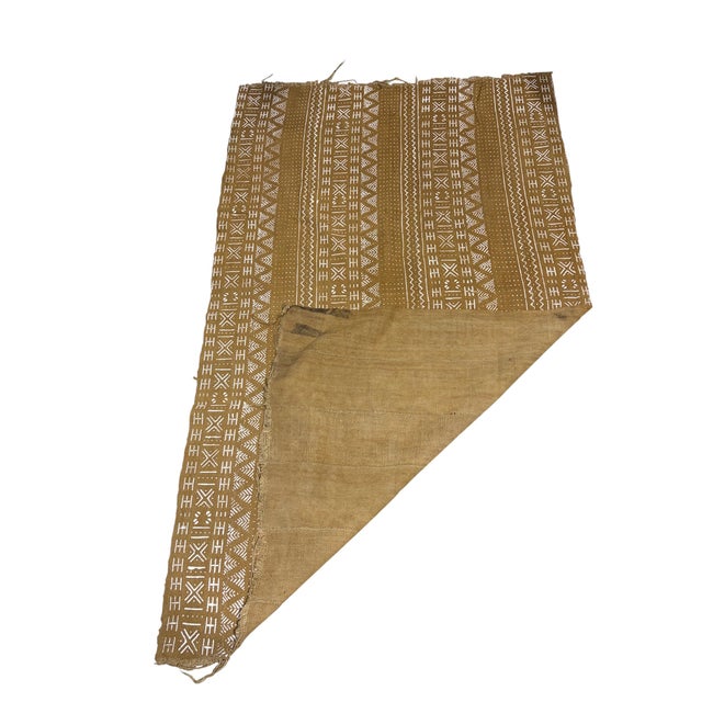 1980s African Large Mustard & White Mud Cloth Textile Mali 66" by 36.5" For Sale - Image 5 of 7