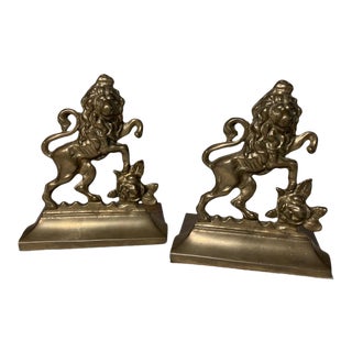 Vintage Brass Lion Bookends - a Pair For Sale