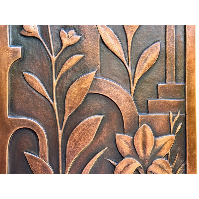 Copper Metal Wall Relief Sculpture With Flowers & Architecture "Copper Botanica" by Jeremy Maronpot For Sale - Image 8 of 17
