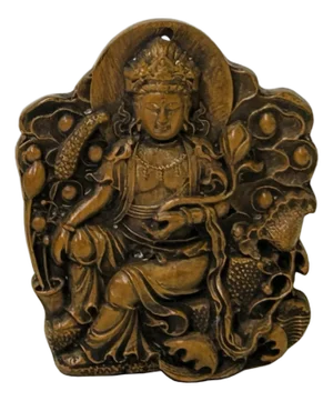 Vintage Small Wood Carved Light Brown Bodhisattva Pendant Plaque