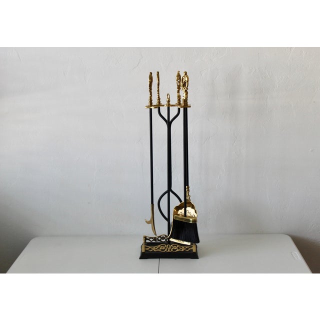 Vintage Mid Century Hollywood Regency Ornate Brass Black Iron Fireplace