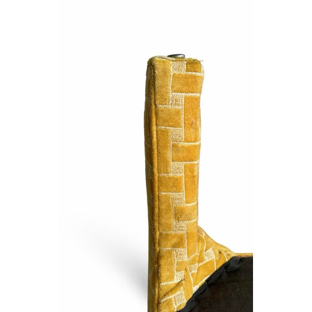 Textile Vintage Golden Yellow Velvet Tufted Ottoman Basketweave MCM Milo Baughman Style For Sale - Image 7 of 10