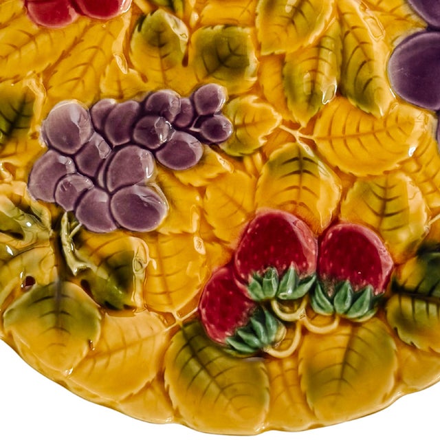 Rustic European 1940s Large Sarreguemines French Faience Mixed Fruit Serving Plate For Sale - Image 3 of 8