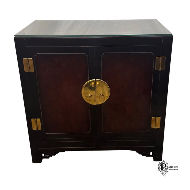 Vintage White Furniture Chinoiserie Style Burl Wood & Lacquer Storage Cabinet / Nightstand For Sale - Image 11 of 11