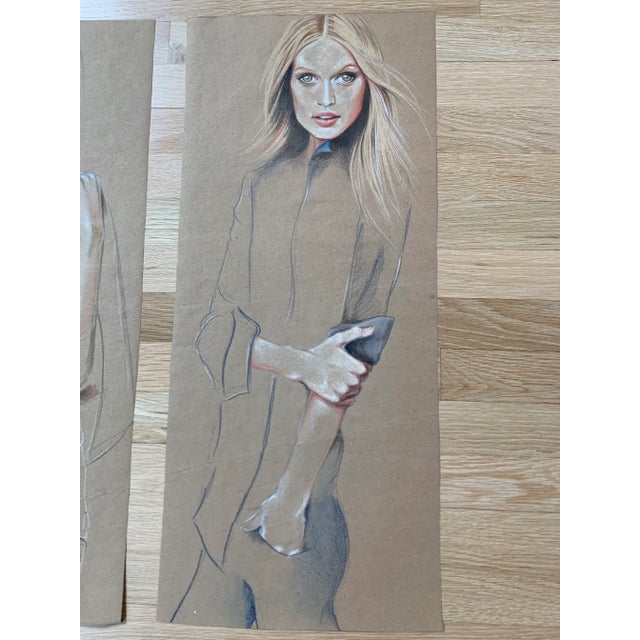 Paper Contemporary Modern Fashion Model Illustration Figurative Drawings - Set of 2 For Sale - Image 7 of 8
