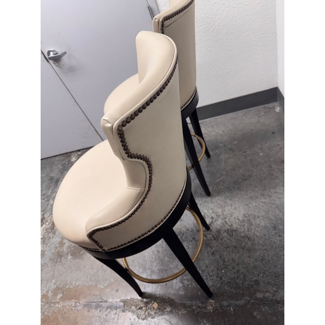 Century Furniture Tracy Swivel Leather Barstools, Pair For Sale - Image 9 of 12