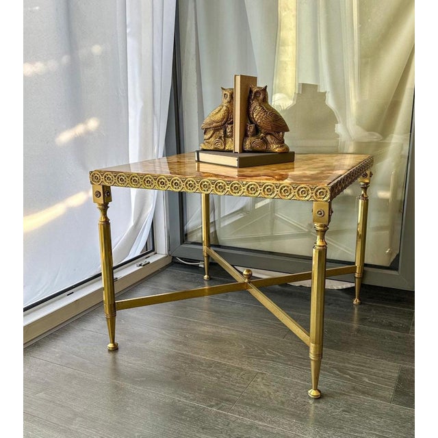 Vintage Side Table in Bronze, Brass and Onyx, Italy, 1960s For Sale - Image 9 of 10